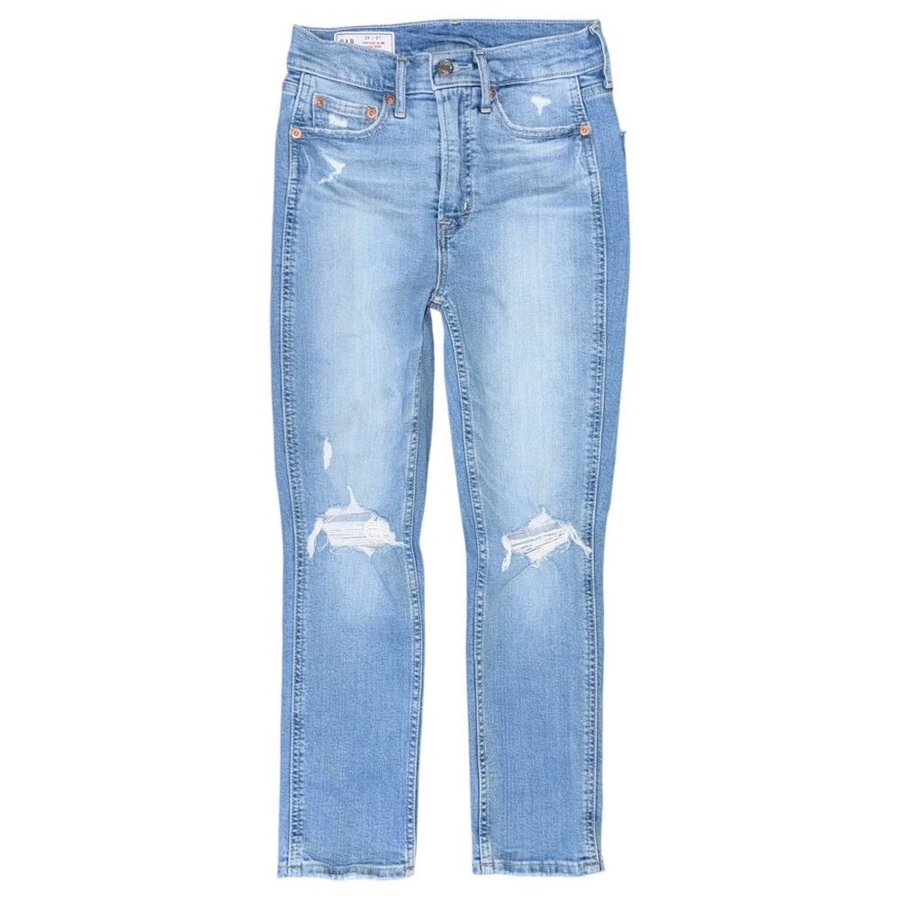 GAP High Rise Vintage Slim Jeans Light Wash Distressed Women’s 25 / 0 Petite